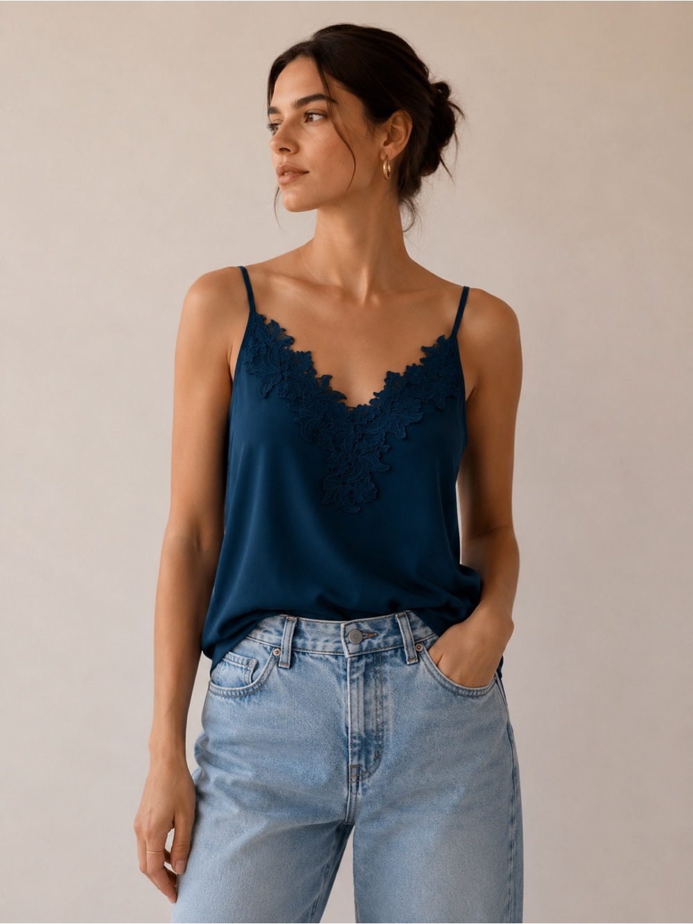 Hudson Gray Teal Lace-Trim  Adjustable Strap Cami Top Size Small